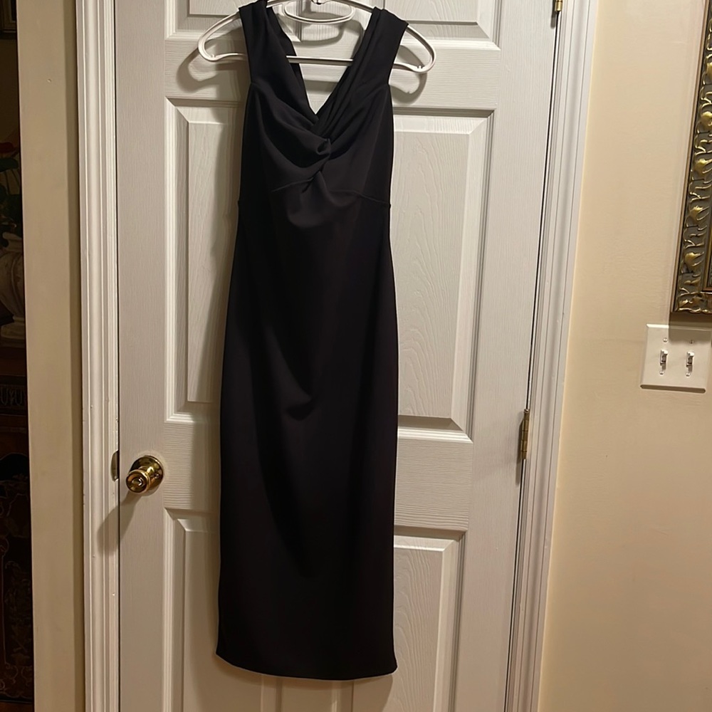 Miss guided size 12 black Bardot twist detail midi dress nwt